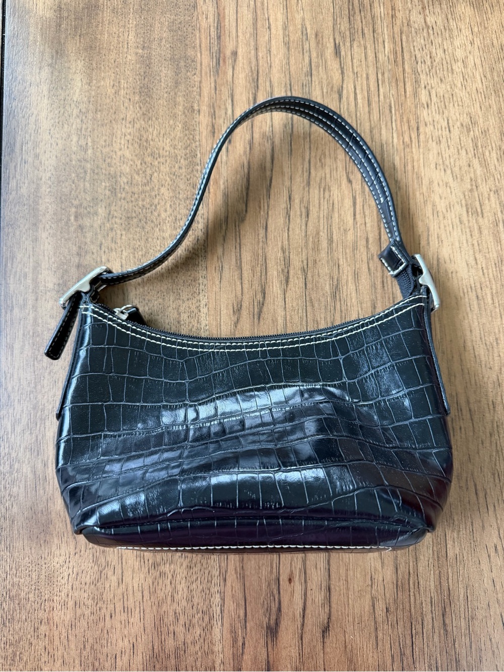 Liz Claiborne Black Croc-Embossed Shoulder Bag